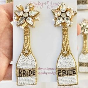 Bride Champagne Bottle Beaded Earrings